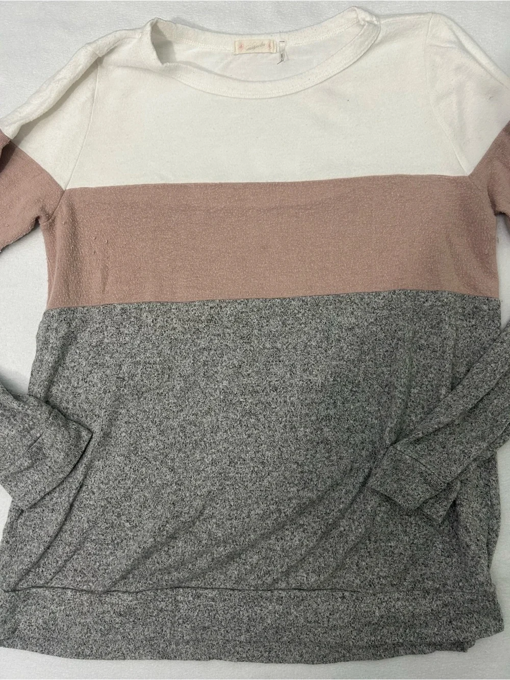 Colorblock Long Sleeve Pullover - White, Mauve, Gray